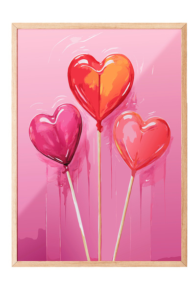 Zestia Tablou cu ramă din lemn, Baloane cu inimioare – Cadou romantic, Poster...