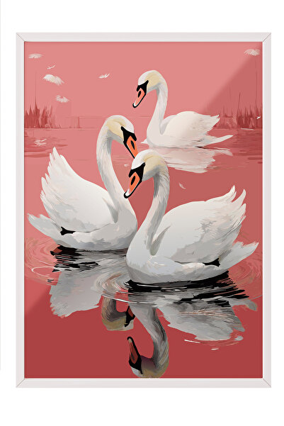 Zestia Tablou înrămat alb, Lebede elegante – Atingere romantică, Poster decor...