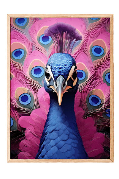 Zestia Tablou cu ramă din lemn, Portret cu păun, Poster decorativ pentru sufr...