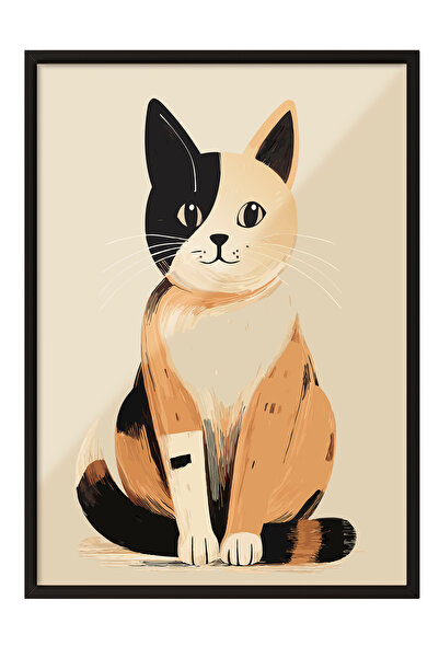 Zestia Tablou cu ramă neagră, portret minimalist cu pisică, poster decorativ ...