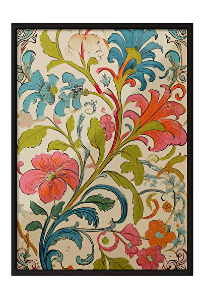 Zestia Πίνακας με Μαύρο Πλαίσιο, Πολύχρωμο Μοτίβο Λουλουδιών – Κλασική Τέχνη,...
