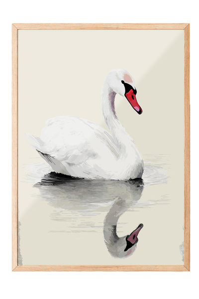 Zestia Tablou cu ramă din lemn, lebădă albă și reflexie, poster decorativ pen...