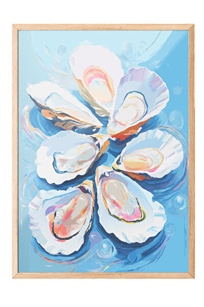 Zestia Tablou cu ramă din lemn, compoziție cu scoici de stridie, poster decor...