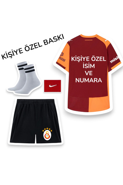 Quaxram Kişiye Özel Baskılı Gâlâtâsâray 25-26 Yeni Sezon Çocuk Futbol Forması 4'lü Set Parçalı