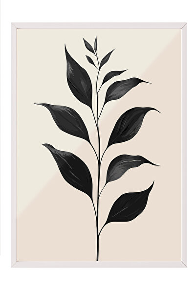 Zestia Tablou cu ramă albă, Siluetă minimalistă de frunză – Alb-negru, Poster...