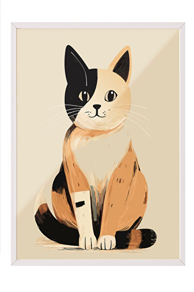 Zestia Tablou cu ramă albă, portret minimalist cu pisică, poster decorativ pe...