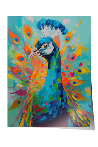 Zestia Poster fără ramă, Păun în culori vii – Artă modernă, Poster pentru dec...