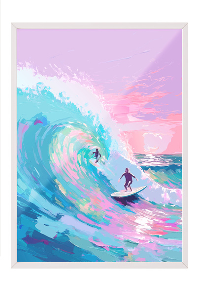 Zestia Tablou cu ramă albă, Surfing și The Great Wave, Poster decorativ pentr...