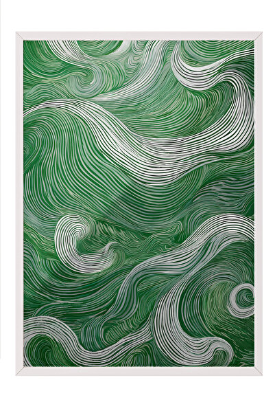 Zestia Tablou înrămat alb, model cu valuri verzi, poster decorativ pentru cam...