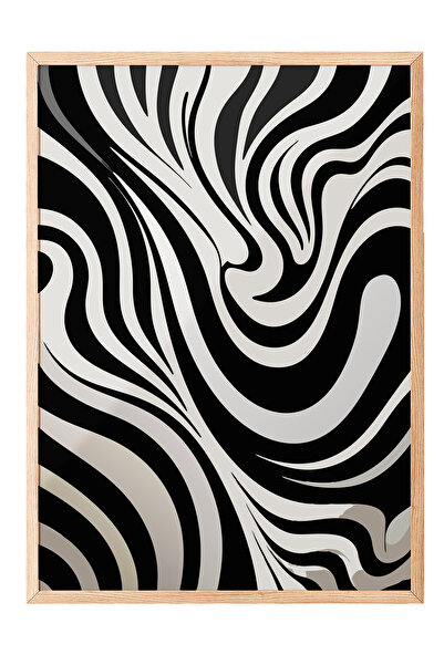Zestia Tablou cu ramă din lemn, val de zebră alb-negru, poster decorativ pent...