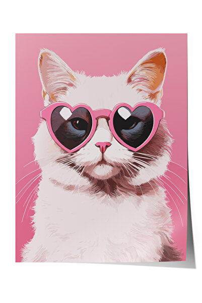 Zestia Poster fără ramă, Pisică cu ochi de inimă, Poster decorativ pentru cam...