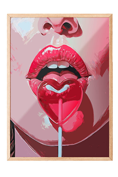 Zestia Tablou înrămat pe lemn, Buze Roșii și Acadele – Pop Art, Poster decora...