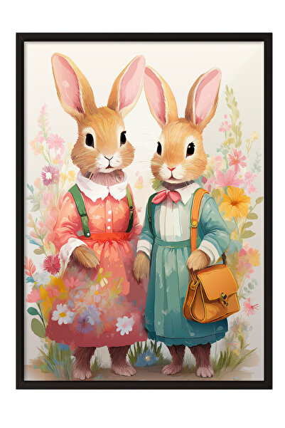 Zestia Tablou înrămat negru, Iepuri în rochii, Poster decorativ pentru camera...
