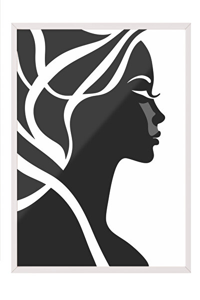 Zestia Tablou în ramă albă, Siluetă de femeie în profil – Stil modern, Poster...