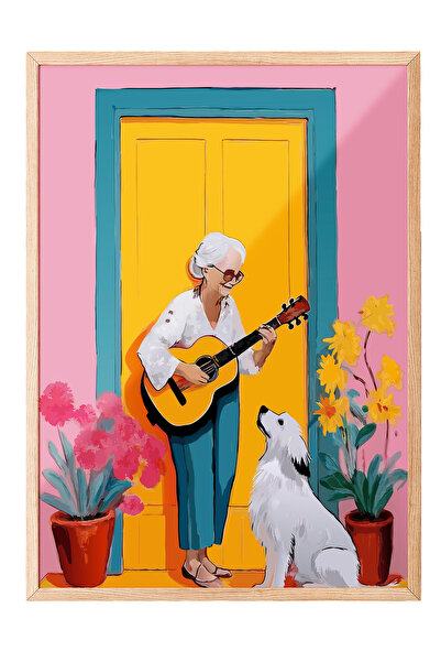 Zestia Tablou înrămat în lemn, Om care cântă la chitară în fața ușii, Poster ...