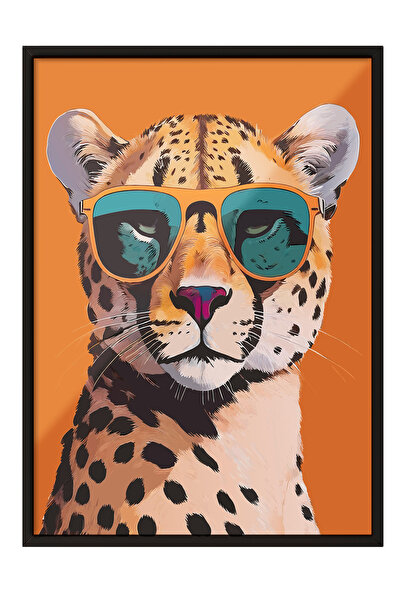 Zestia Tablou înrămat negru, Leopard cu ochelari Pop Art, Poster decorativ pe...
