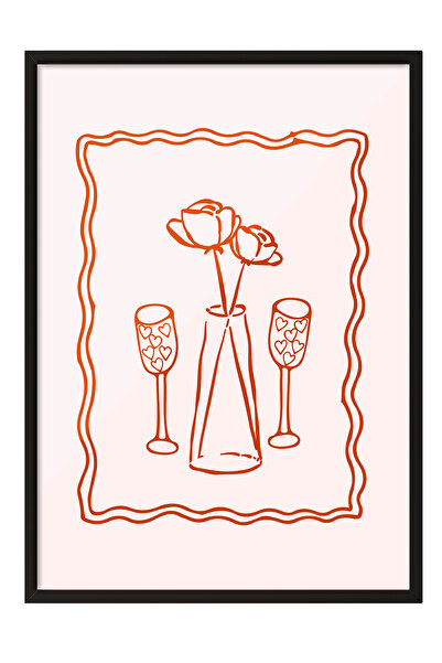 Zestia Tablou înrămat negru, pahare de șampanie – Artă în linii, Poster decor...