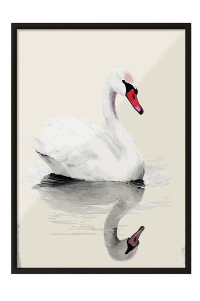 Zestia Tablou înrămat negru, lebădă albă și reflexie, poster decorativ pentru...