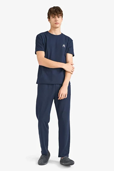 DeFacto Pajama Set Waffle Short Sleeve Top Long Bottom F5897Ax25Au