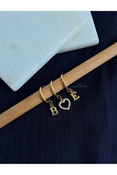 Raree Jewellery 3lü çelik küpe seti kombini (iki harf ve kalp küpe)