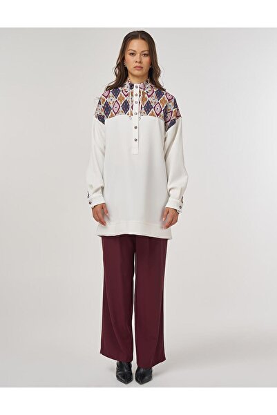 Kayra Stand Collar Sweatshirt Ecru