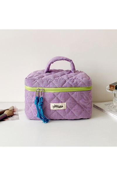 Choice مجموعة حقيبة مستحضرات تجميل منقوشة أرجوانية مكونة من 3 قطع بتصميم بسيط...