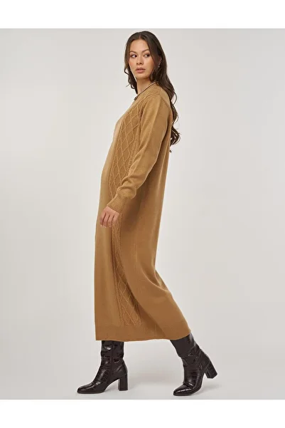 Kayra Knitted Pattern Knitwear Dress Mink