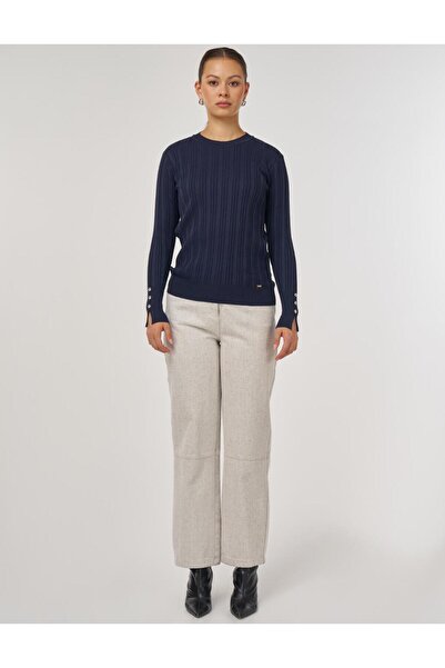 Kayra Accessory Buttoned Knitwear Sweater Navy Blue