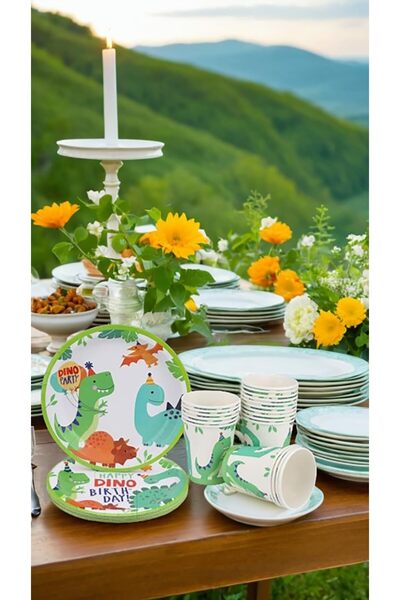 erorex Dinosaur Theme Party Tableware Set 100 Pcs Jungle Dino Birthday Supplies 20 Guests, Disposable
