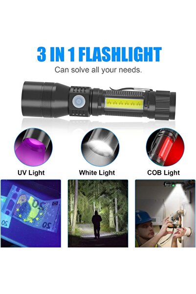 erorex UV Flashlight Black Light 3 1 Super Bright Small Rechargeable Flashlights 3000 High Lumens