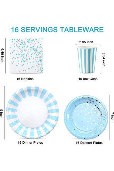 erorex Disposable Party Tableware Set Party Tableware Blue Disposable Plates, Saucers, Paper Cups, Napkins