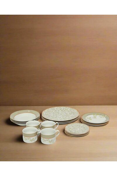 erorex Beige Geometric Print Dinner Set (20 Piece), Multicolor, One Size