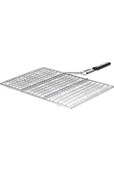 GO2CAMPS شبكة شواء بمقبض خشبي، مقاس 5، فضي