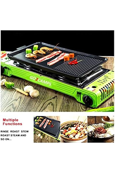 Generic Go2Camps Korean Style Double Burner Butane Camping Stove with BBQ Grill Hotplate