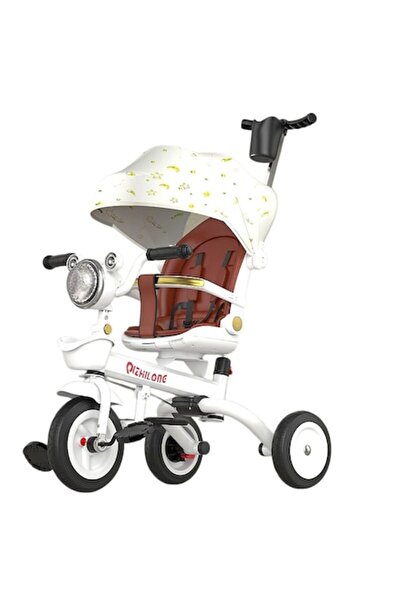 LEIBOO Tricicletă cu copertină, ham de prindere în 5 puncte, mâner detașabil, pliabilă, multifuncțională pentru copii mici și