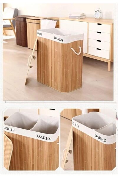 STOREMAX ynsShoping Çamaşır Sepeti, 2 Bölmeli, Çamaşır Torbalı, Katlanabilir ...