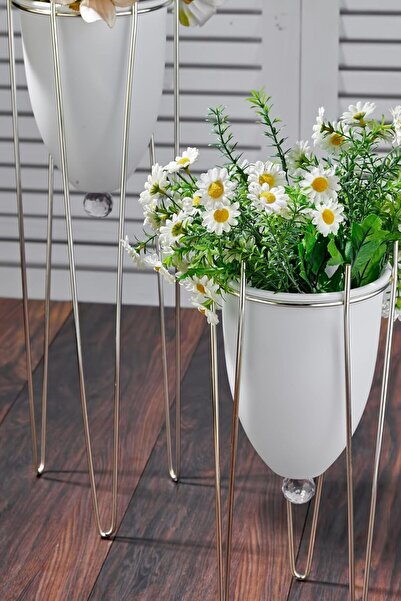 STOREMAX Sellbuyst 2-Piece Decorative White Flower Pot with Legs New Model Trendy 266450
