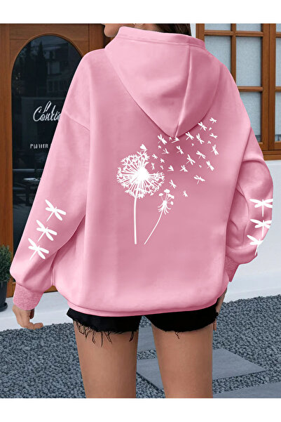 GALASHOP هودي مطبوع عليه زهرة الهندباء وفراشة التنين