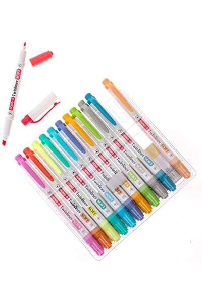 STOREMAX Twinliner Double Sided Highlighter Pen, Thin and Broad Tips, 12 Colors Set Trendy 266450