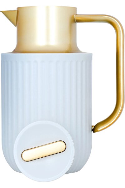 Everest Laura Thermos, golden handle, 1 liter, thermal glass inner shell, light gray
