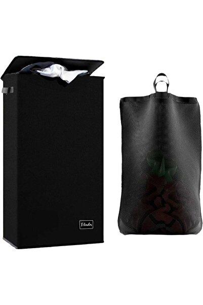 Elindor Foldable laundry basket, with lid and removable bag, 100 L, 41 x 31 x 76 cm, black