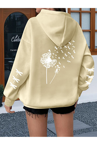 GALASHOP هودي مطبوع عليه زهرة الهندباء وفراشة التنين