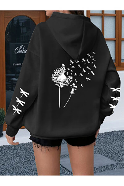 GALASHOP هودي مطبوع عليه زهرة الهندباء وفراشة التنين