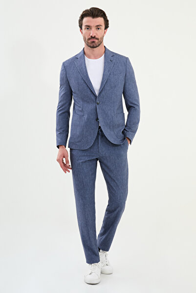 Mcr Kırçıllı Slim Fit Torba Cep Mono Yaka Erkek Takım Elbise Lacivert - 45399.25Y