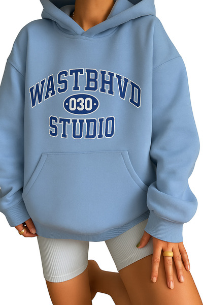 BENROMA Hanorac unisex imprimat cu 3 fire din bumbac pieptănat