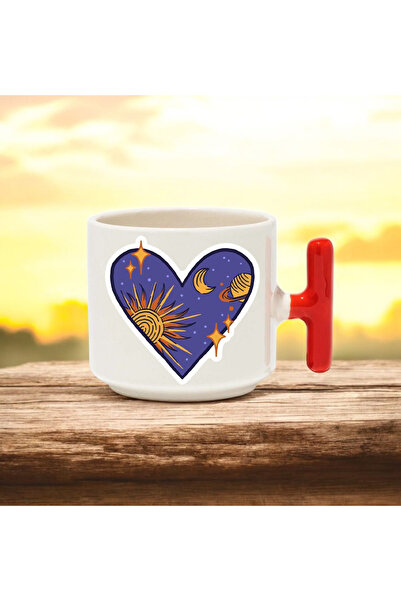 BB TRADE Sunny Heart Design Red T-Handle Ceramic Printed Mug 250 ml
