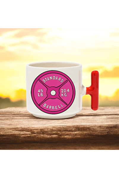 BB TRADE Red T-Handle Ceramic Printed Mug with Pink Fitness Equipment Design ...