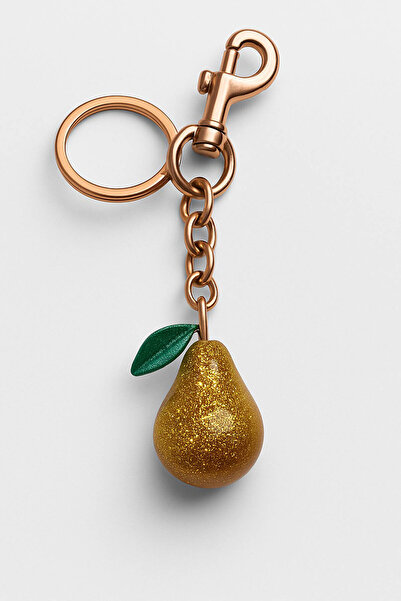 Xozza سلسلة مفاتيح على شكل كمثرى ذهبية لامعة وقلادة حقيبة ذهبية وردية