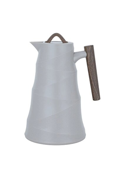 Glory ترمس بامبو، سعة 1 لتر، وعاء داخلي زجاجي، غلاف خارجي بلاستيكي - رمادي