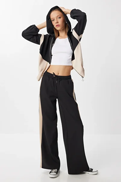 Lovelyİstanbul Contrast Color Knitted Tracksuit Set Lcr0095 Black Beige